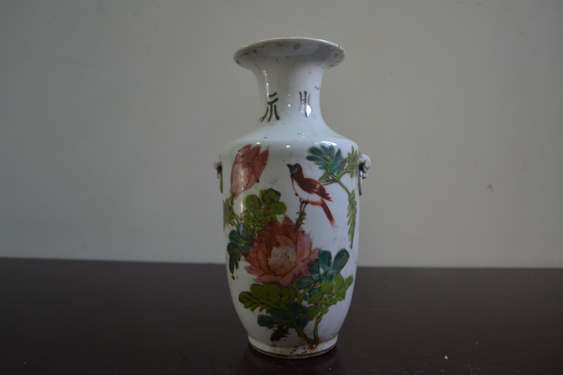 民国粉彩花鸟双耳瓶１